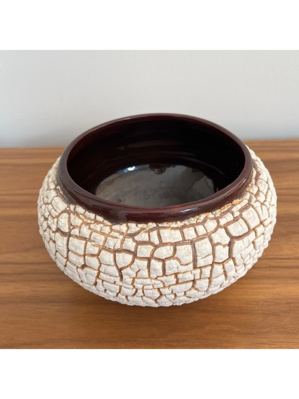 VINTAGE Hand Made Textured Crackle Glaze Decorative Pot Dated 1979 Minimalist